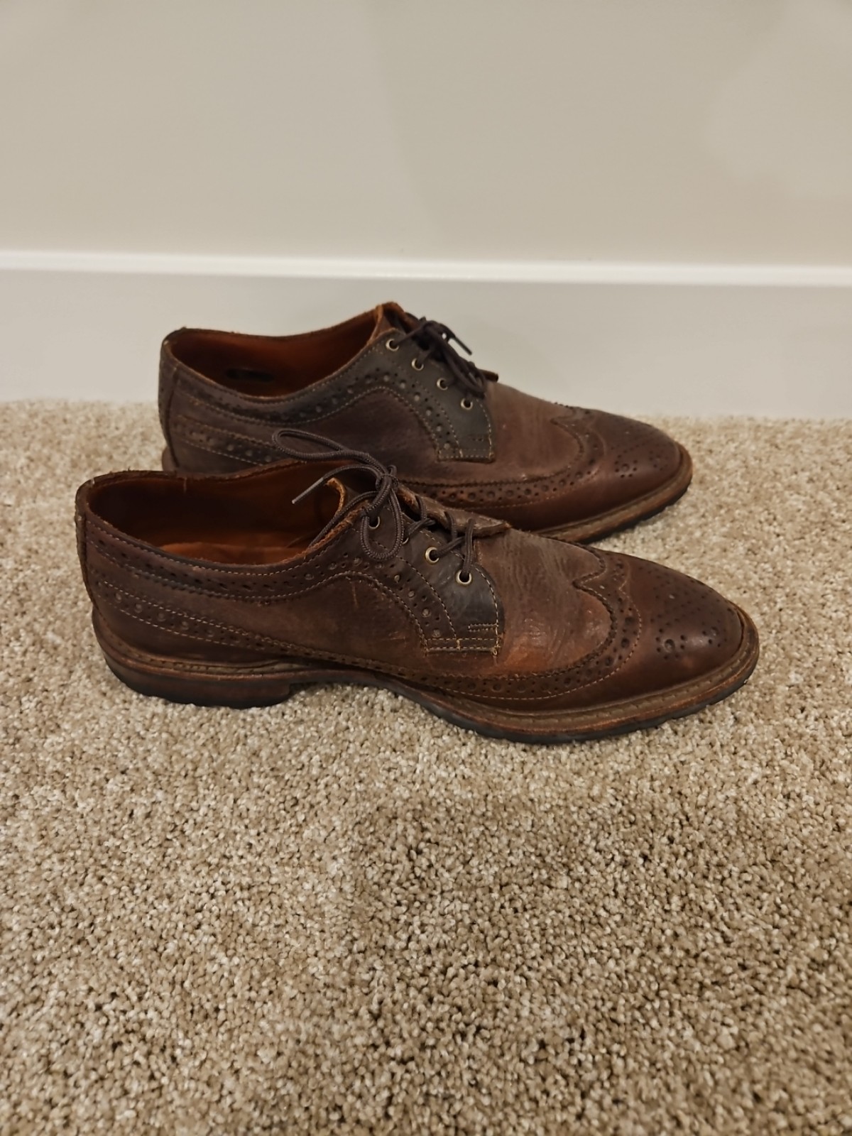 Mens Brown Leather Allen Edmonds Wingtip Lace Up Oxford Dress Shoes Size 9.5 D