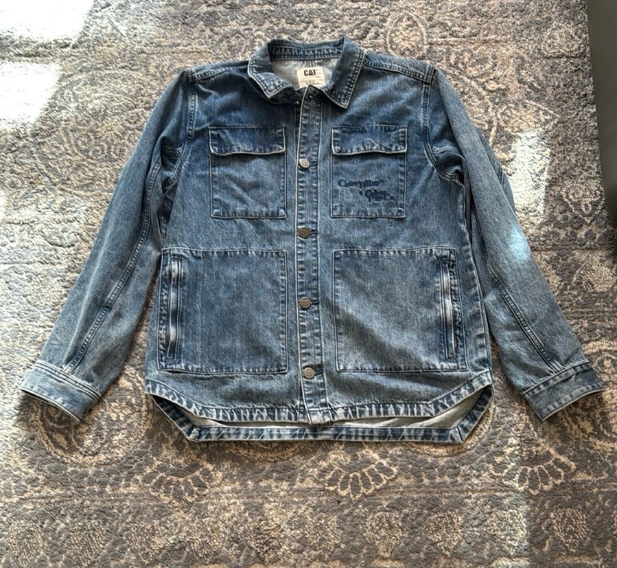 CAT Caterpillar Jacket Mens Medium Selvedge Denim Utility Streetwear