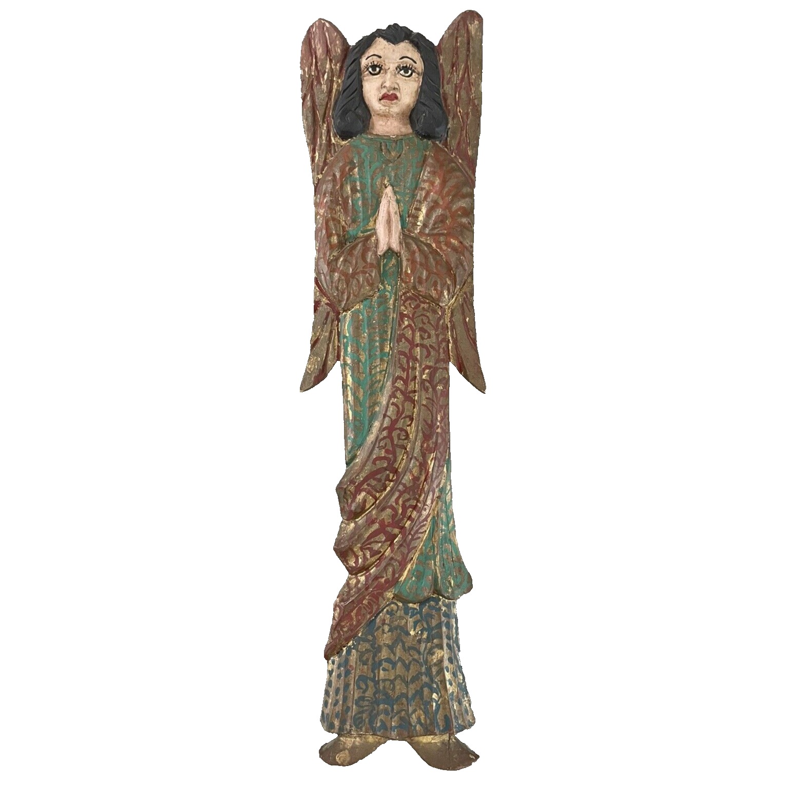 Hand Carved Hand Painted Tall Wooden Wall Angel Religious 26 Gold Gilded