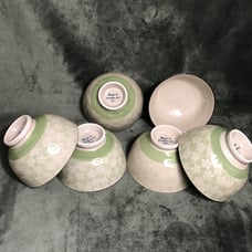Rice Bowls Cheng’s Green Floral Pattern Microwave Safe