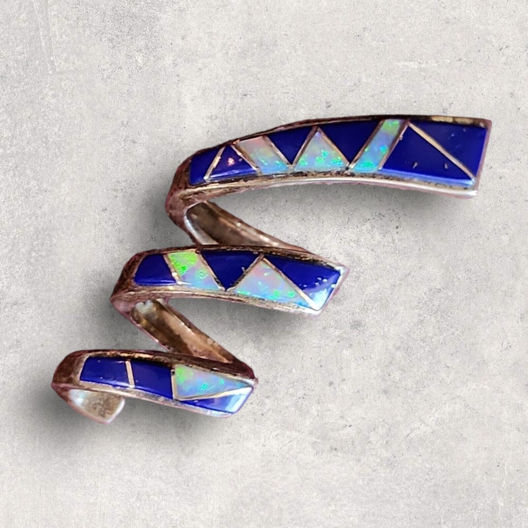 Mens Womens Lapis Lazuli & White Opal Sterling Silver Inlay Pendant 1.25 x 1