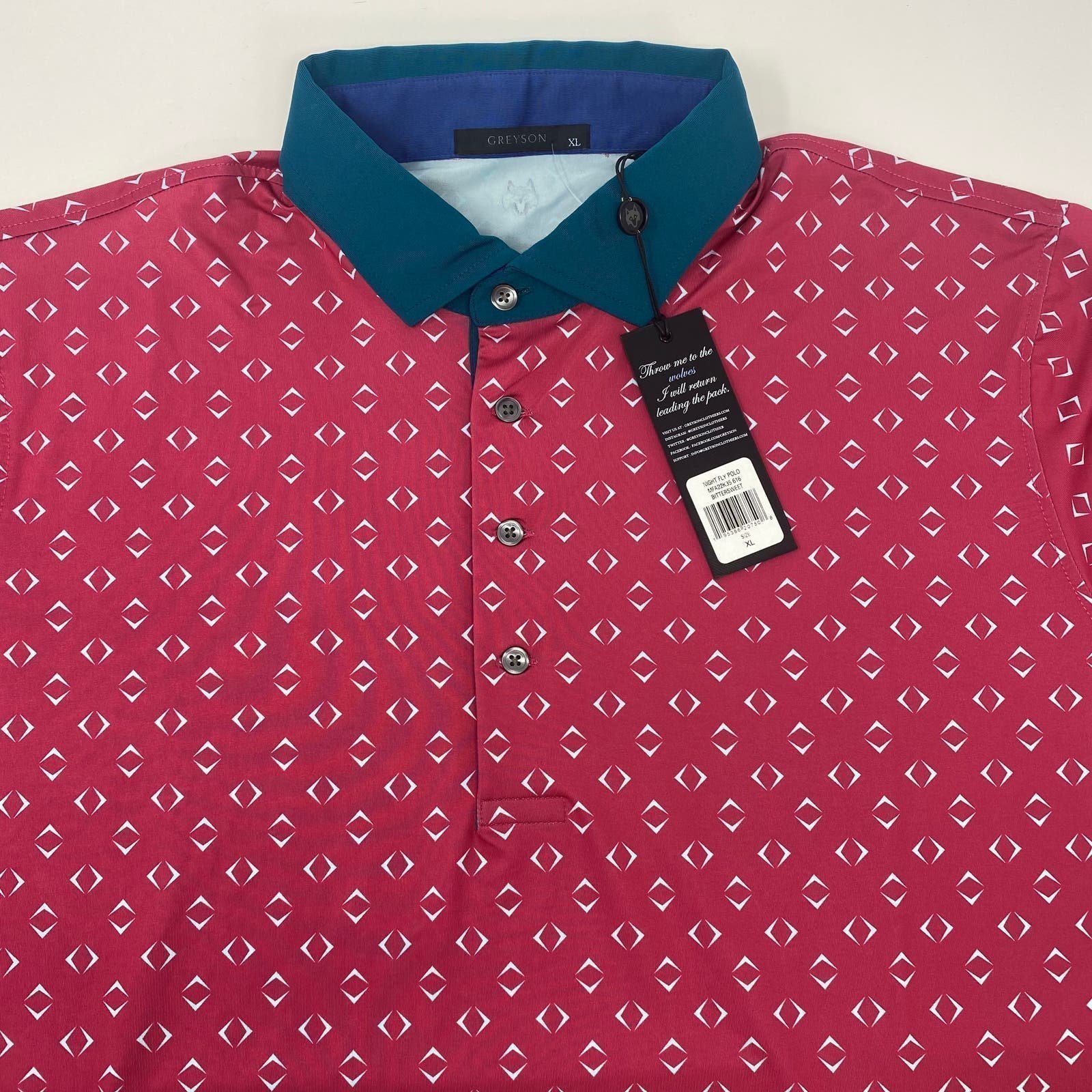 Greyson XL Dark Pink Bittersweet Night Fly Short Sleeve Golf Polo Shirt NWT