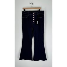 Risen Womens Blue Denim Dark Wash Button Fly Flared Leg Jeans Size 32 NWT