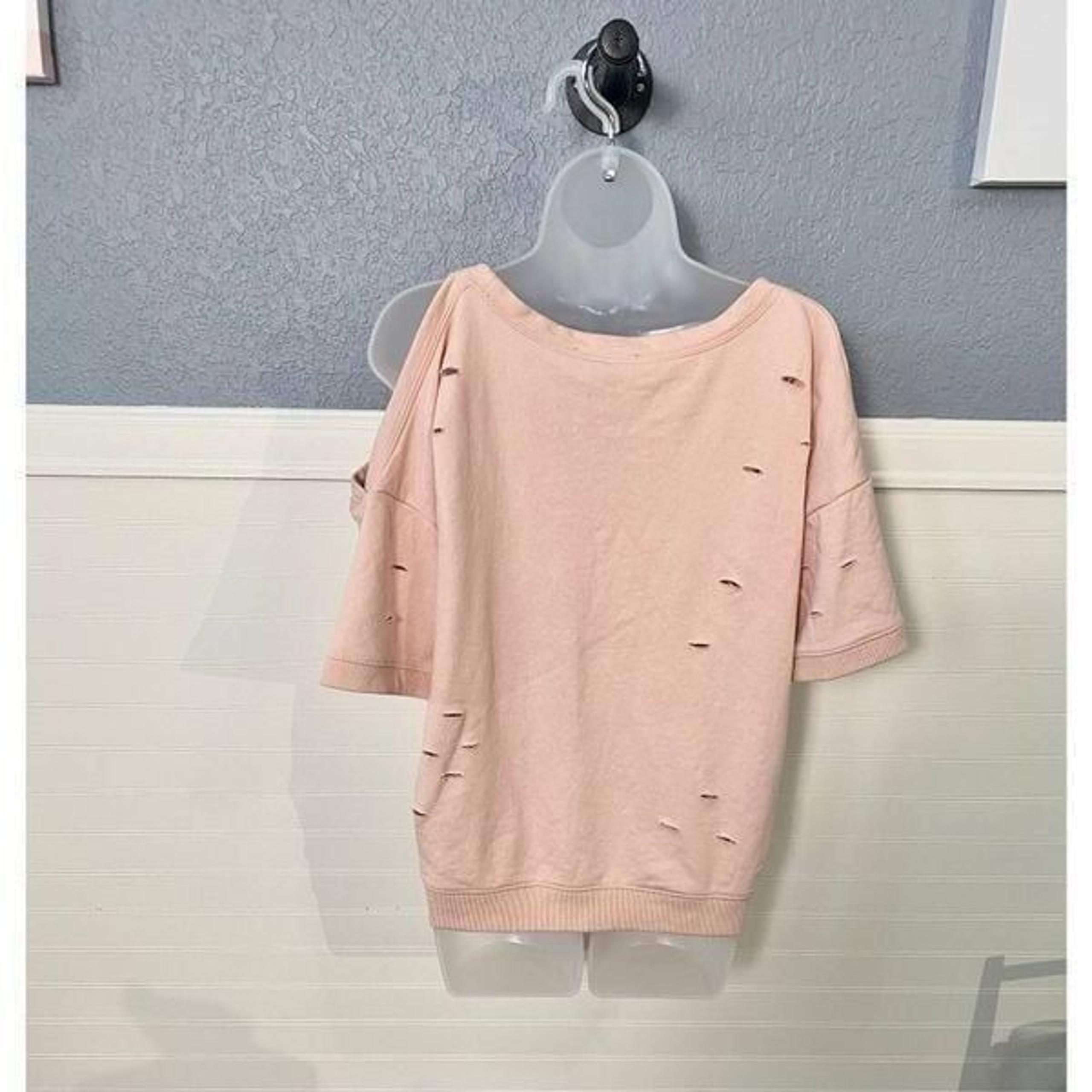 Central Park West Pink Distressed Short Sleeve Shirt