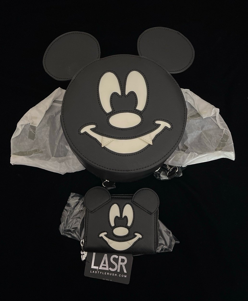 XLASR Exclusive Disney Mickey Bat Convertible Mini Backpack and Matching Wallet