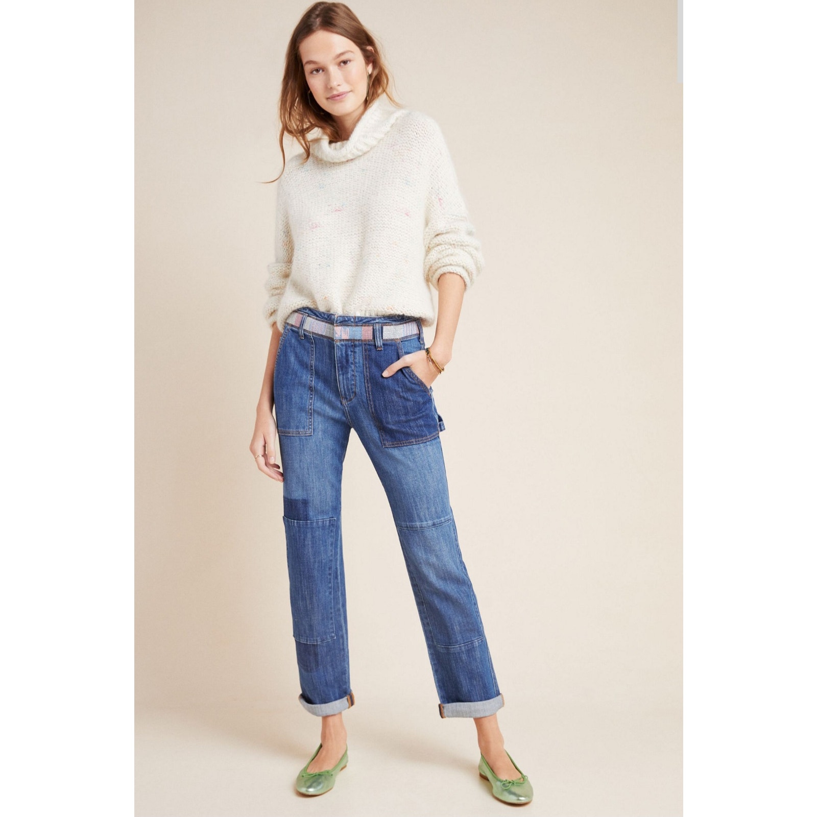 Anthropologie Pilcro Patchwork Embroidered Slim Boyfriend Jeans