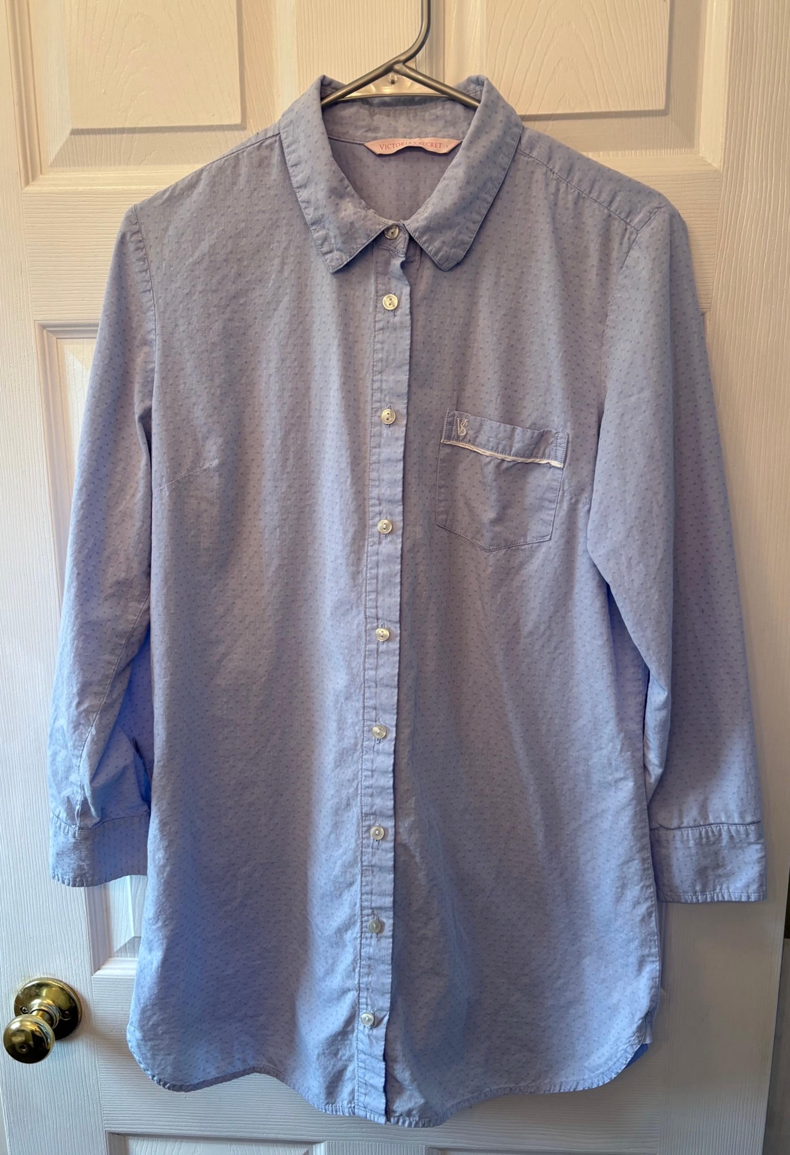 Victoria's Secret Button Pajama Night Shirt Gown Women's Medium Blue