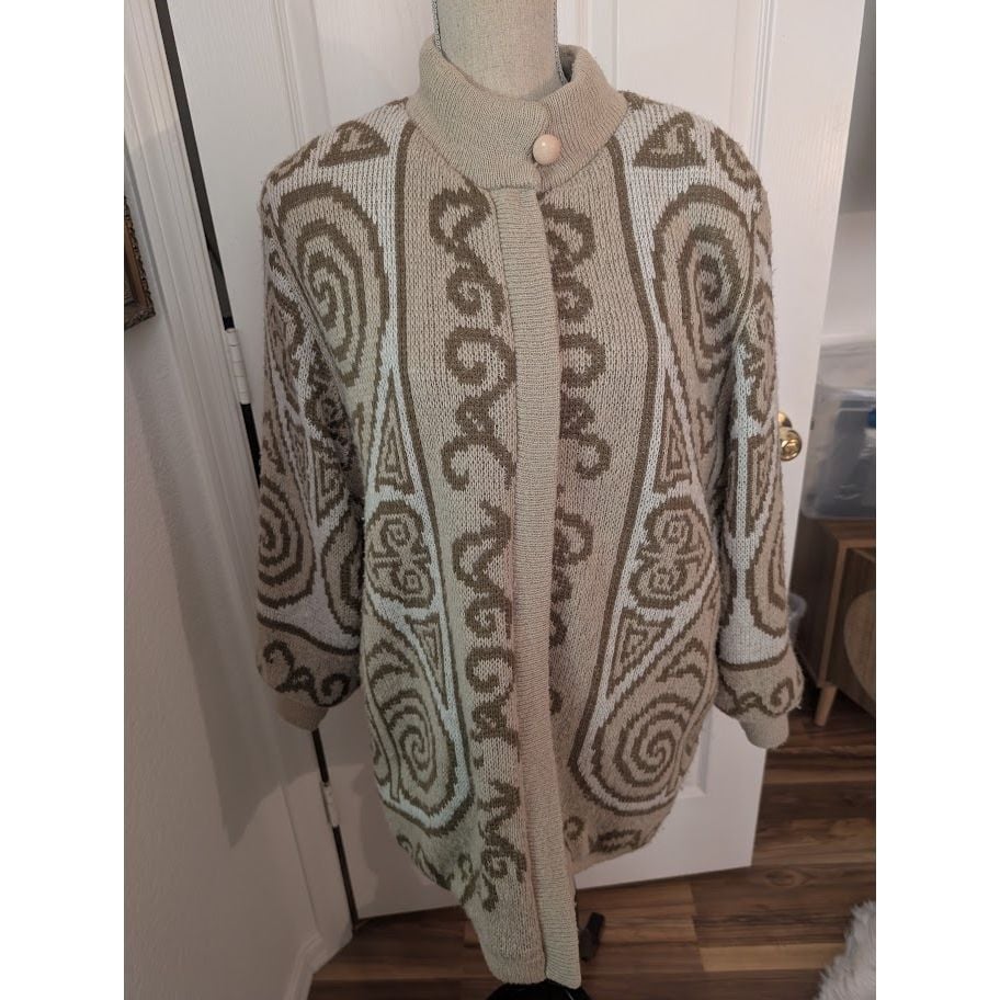 Vintage Geometric Pattern Knit Sweater Jacket Boho Mohair blend Southwest M