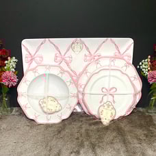 Shabby Chic Pink Bow Melamine Set! Plates, Tray, Bowls