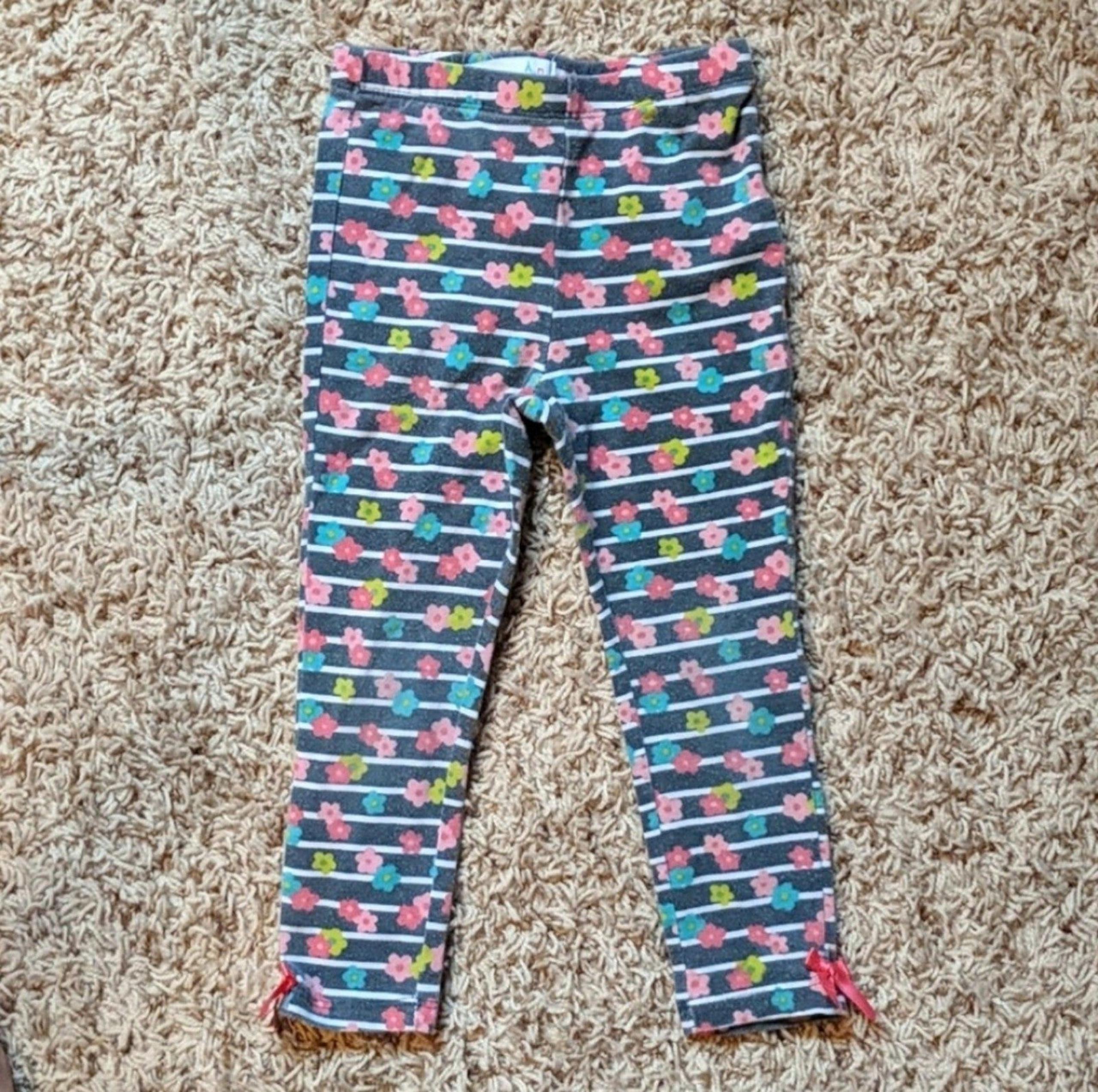 Heathered Grey Floral Leggings 3T - Kids Headquarters