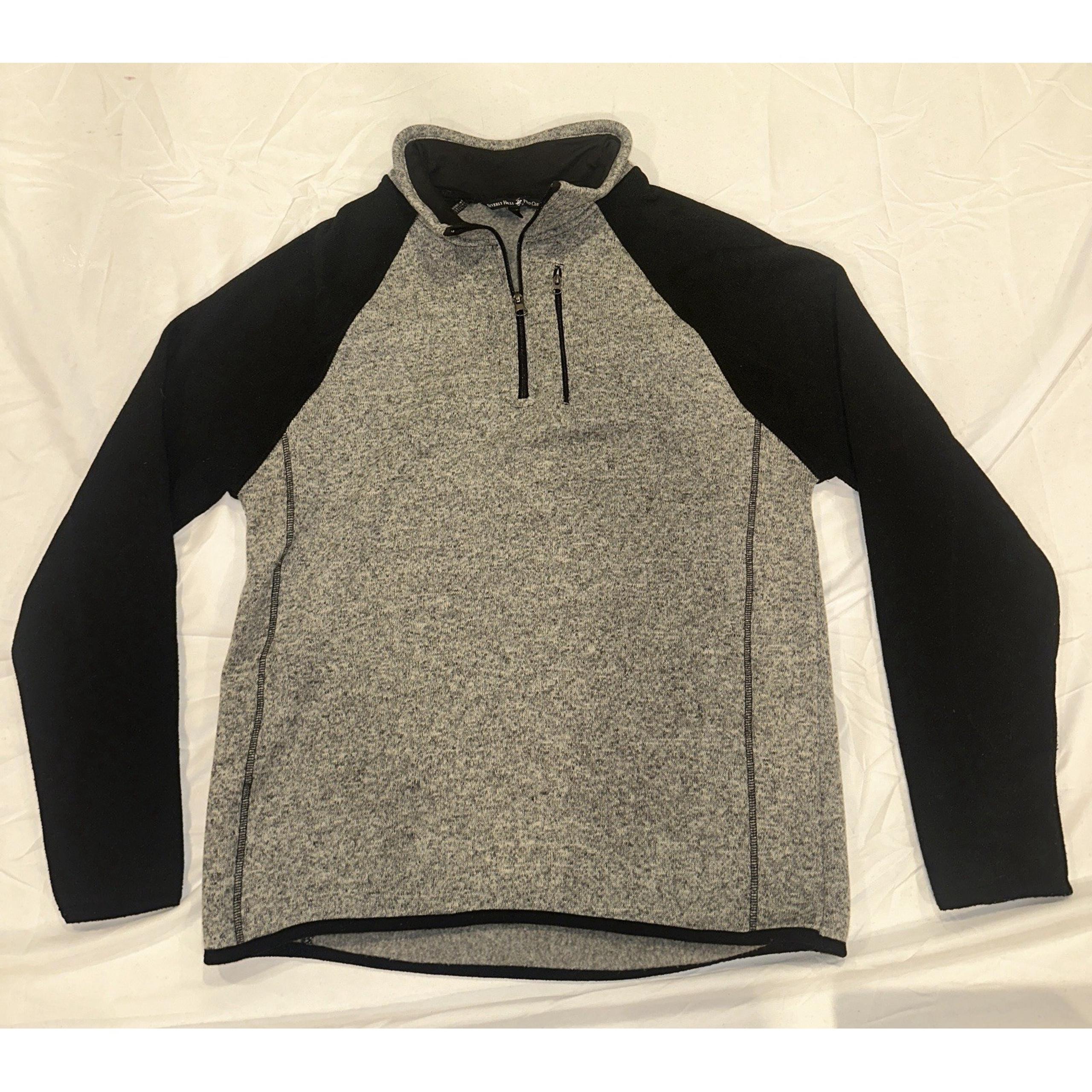 Beverly Hills Polo Club Mens Quarter Zip Pullover Size M Heather Gray/Black