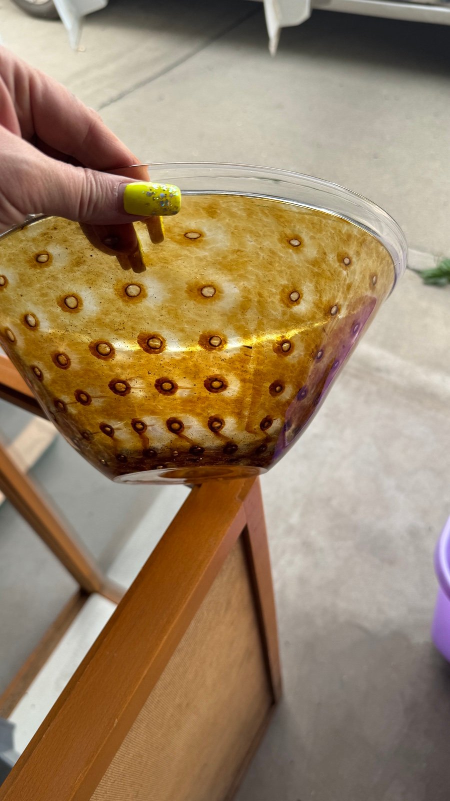 Hand blowing glass bowl