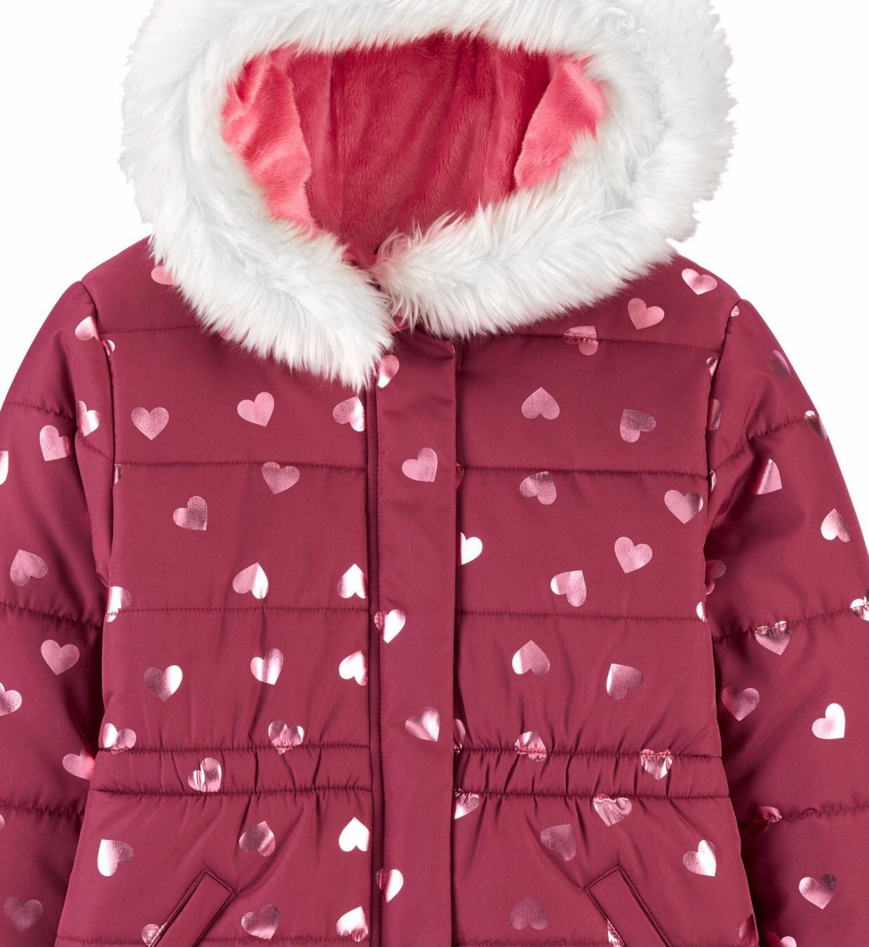 NWt 8 carters foil hearts valentines coat puffer winter fall christmas fur hood