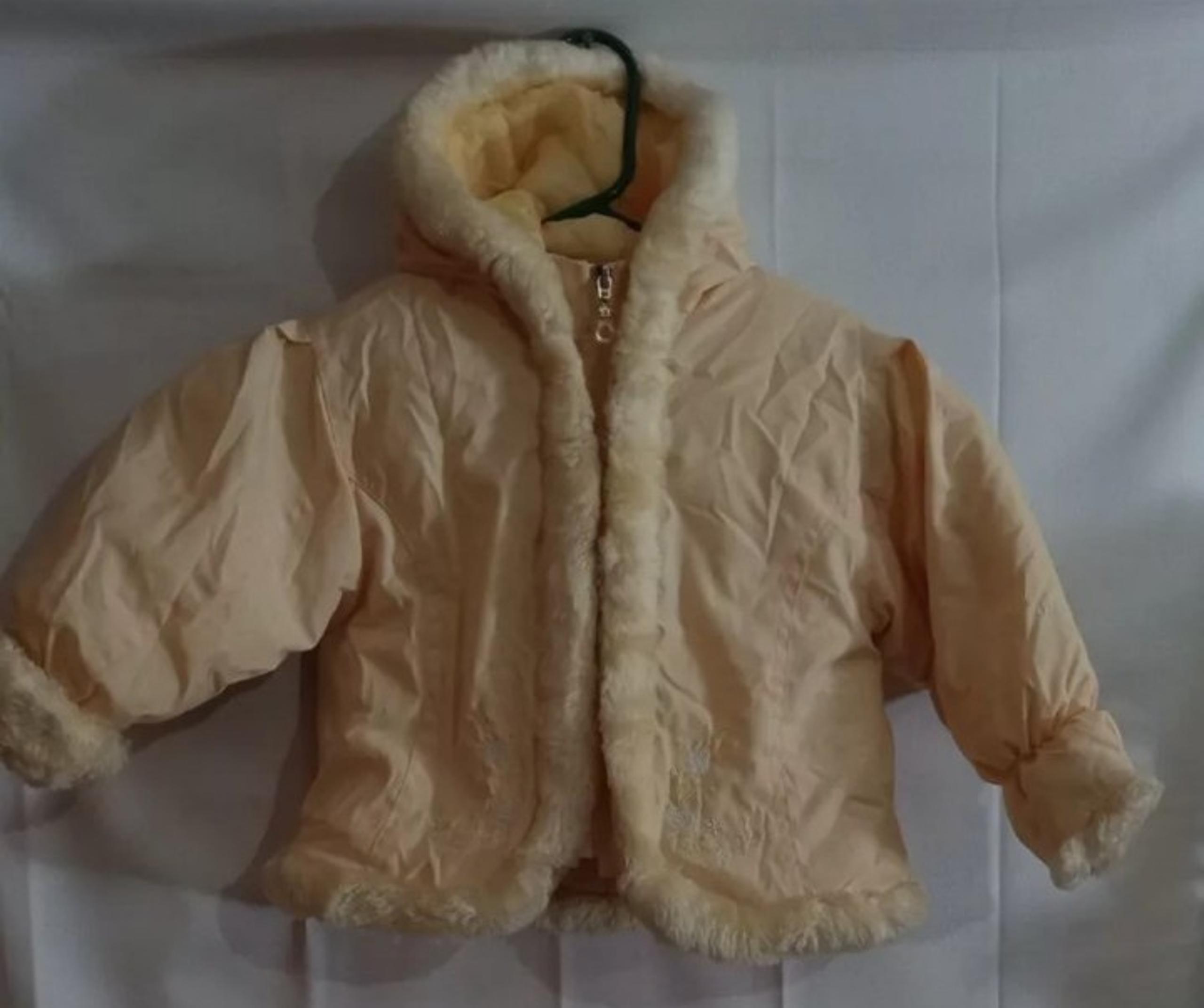 Vintage OshKosh B’gosh Baby Yellow Jacket Coat Hood Girls Faux Fur Snow Winter.
