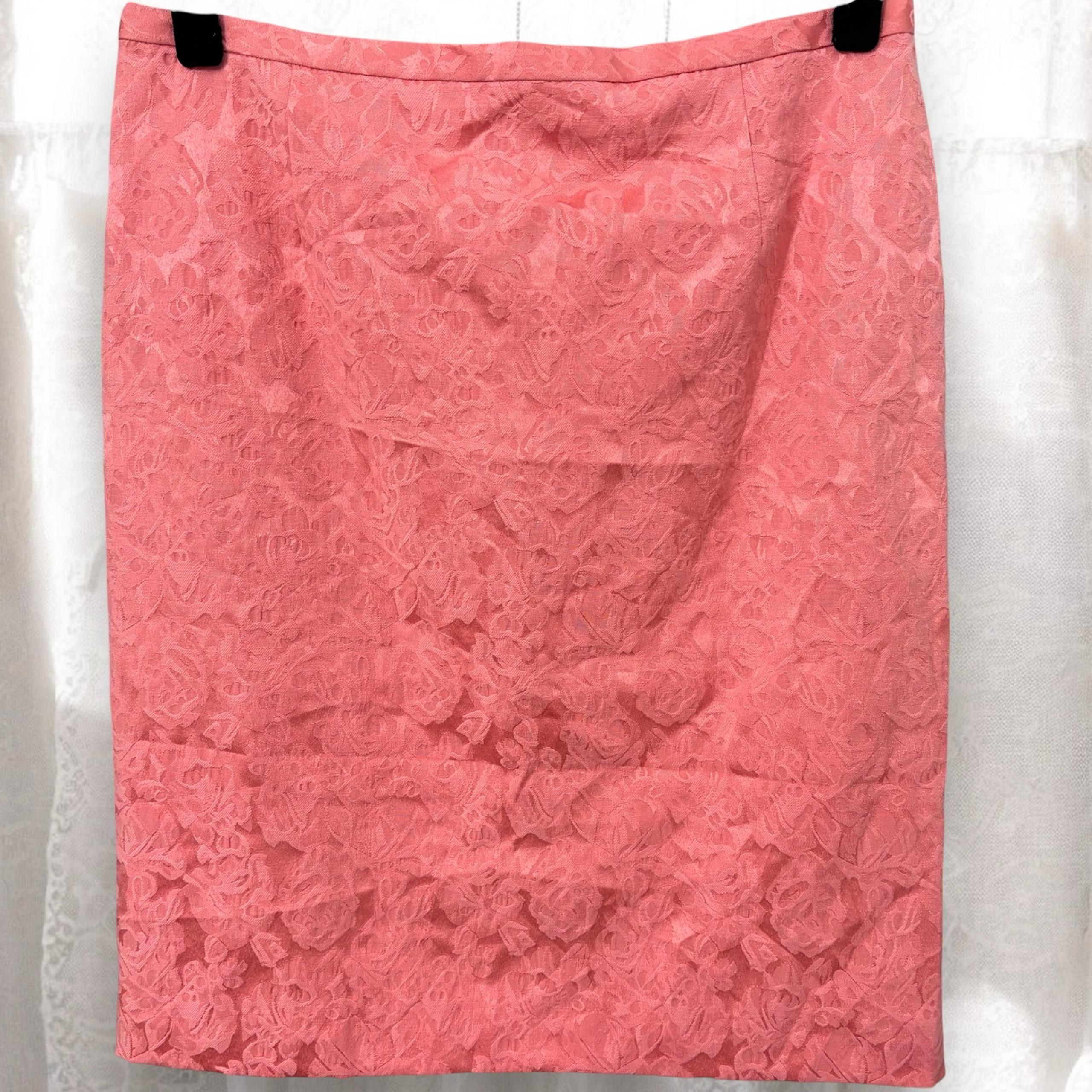 Vintage Pendleton Embossed Jacquard Pink Floral Straight Pencil Skirt Size 10