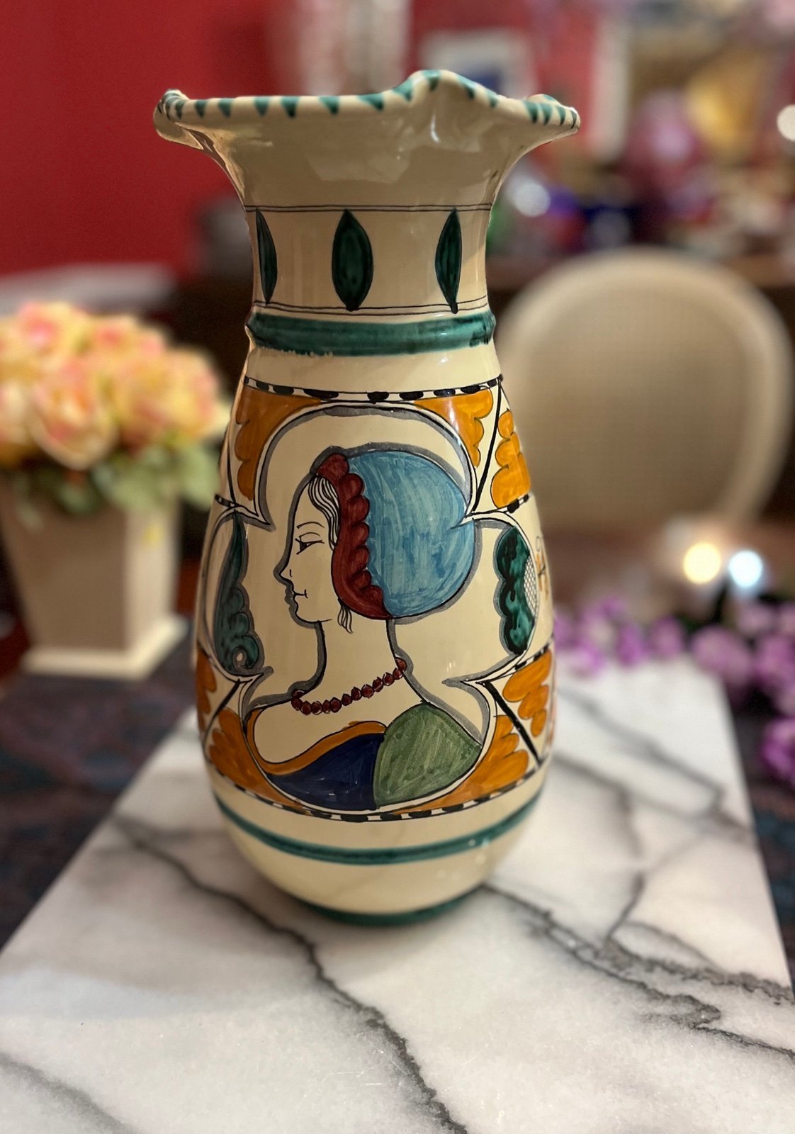 Earthenware Agrisio Orvieto Signed 12” Majolica Vase Painted Renaissance Woman
