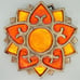 Flower Counterparts Trivet Cast Iron Orange and Gold Resin Filled Vintage 1970'a