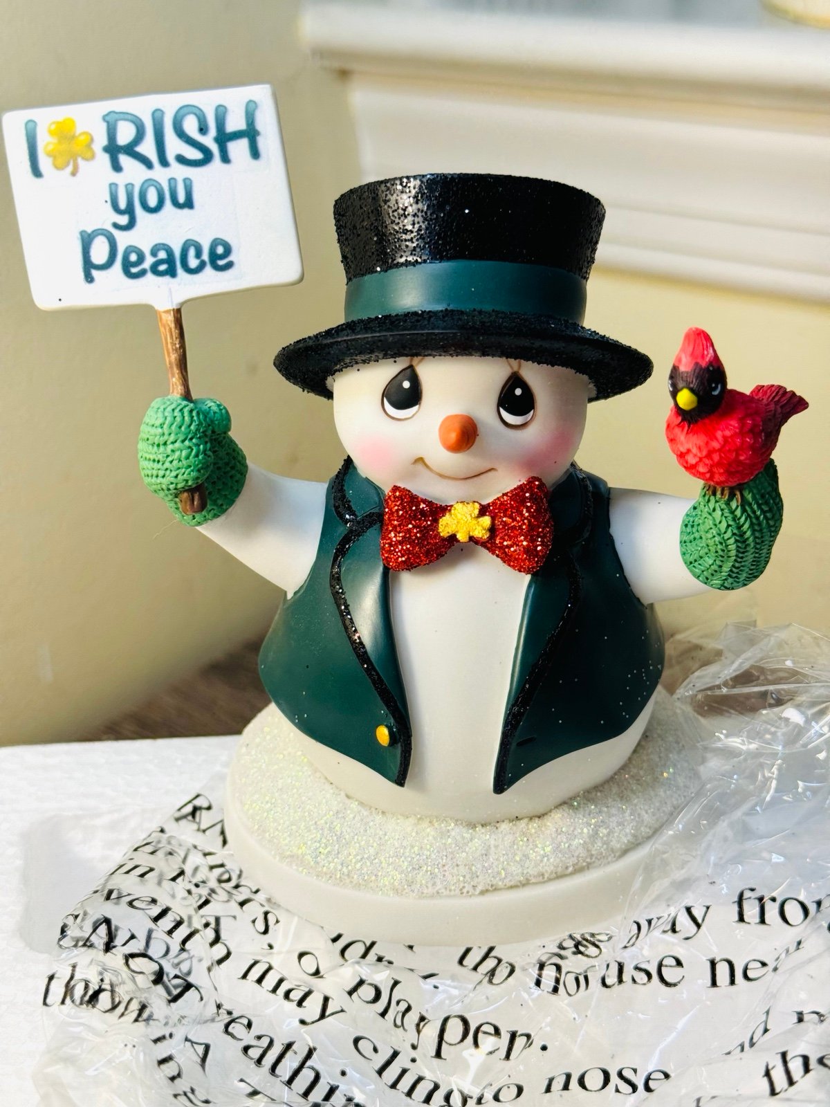 Hamilton Collection Irish Wishes Snowman Figurine I-rish You Peace! NEW In Box