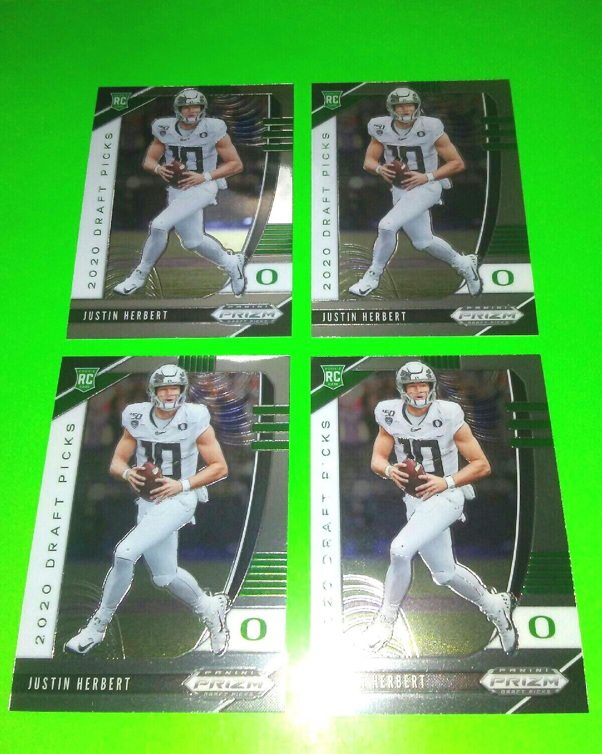 FREE SHIPPING !!! 4 RC JUSTIN HERBERT ROOKIE PRIZM LOT 102 LA CHARGERS MVP !!