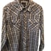 VTG 90s Wrangler Pearl Snap Plaid Western Shirt Sz. L Blue White long Sleeve