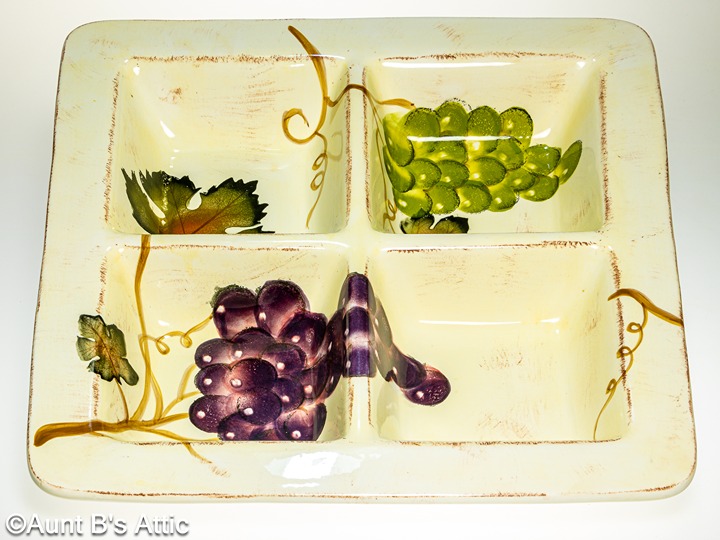Ceramic Dish 4 Section Sq 14 x 14 Hand Painted Villa Grande Relish/Tapas Dish