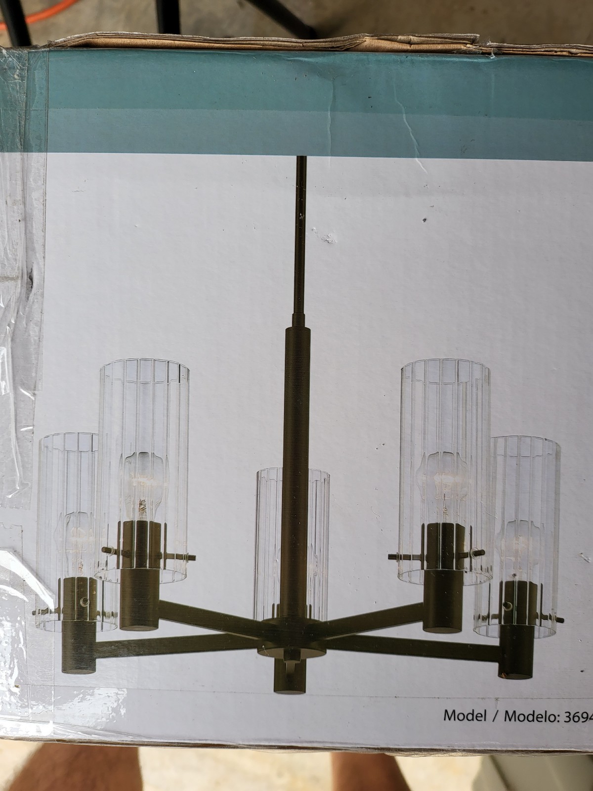 Cloverport 5-Light Matte Black Chandelier with Clear Ribbed Glass Shades