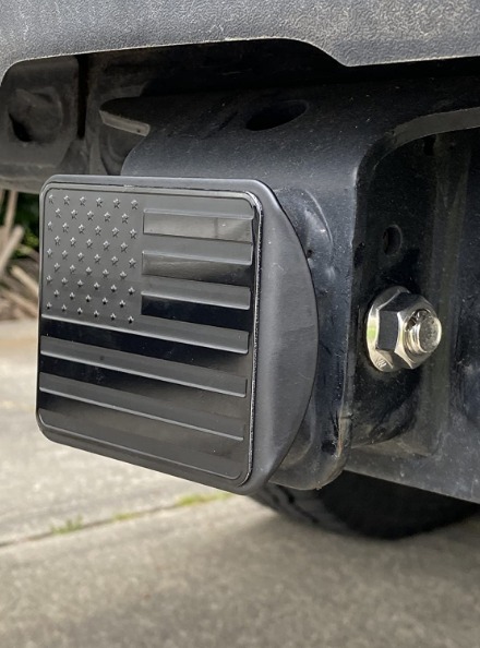 USA American Black Metal Flag Hitch Cover (Fits 2 Receiver, Black with lock)