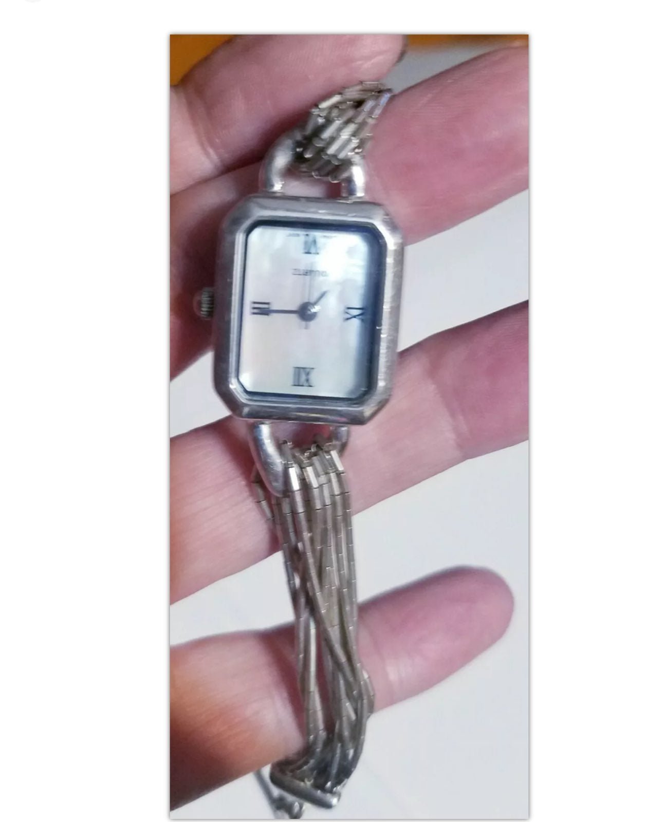 SB Sterling Silver MOP Dial With Liquid Silver Bracelet Watch Toggle 7.5 vintag
