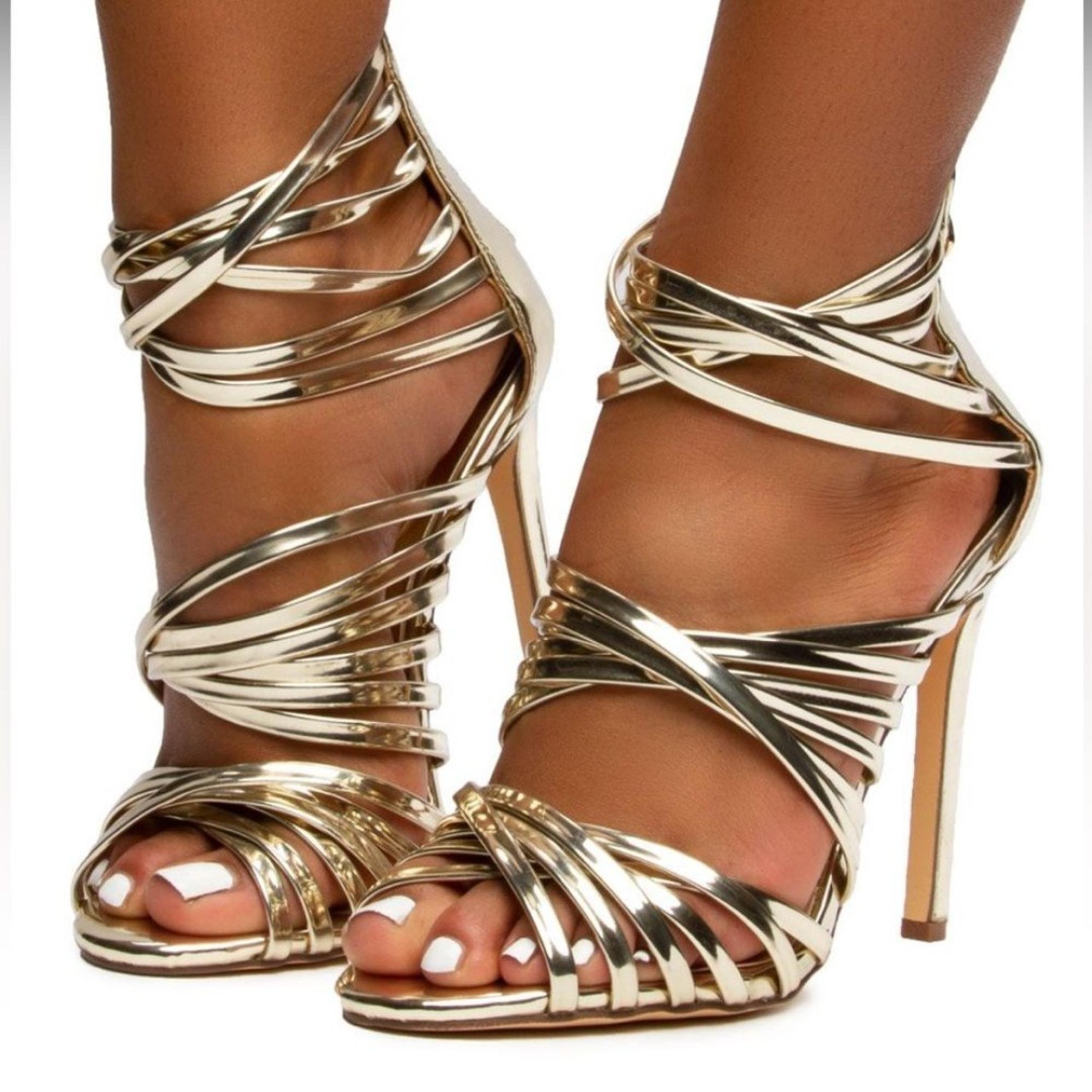Liliana  Open Toe High Heel Stilettos Party Evening Women's Shoes size 8.5 Gold