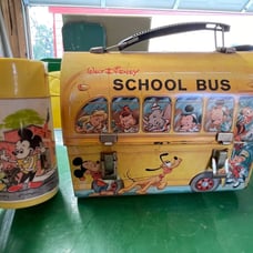 Disney Vintage Antique 1960s Walt Disney School Bus Metal Lunch Box with Thermos