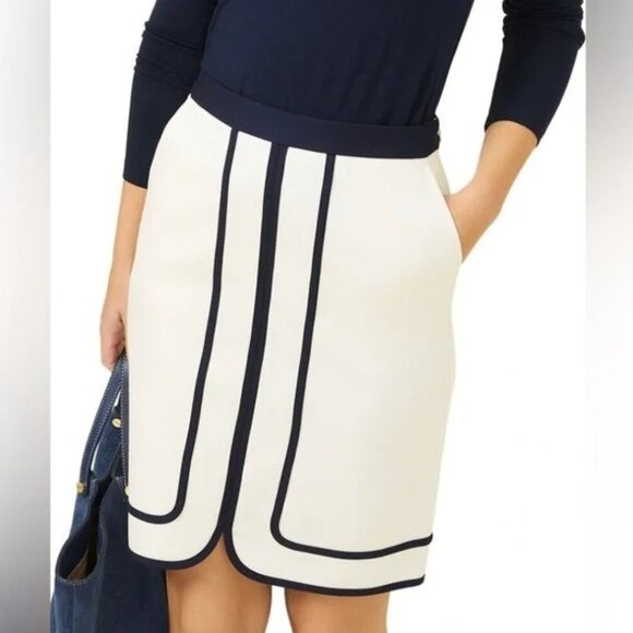NWT 168 J. McLaughlin Marf Skirt Ivory and Navy Pencil Skirt size 0 White