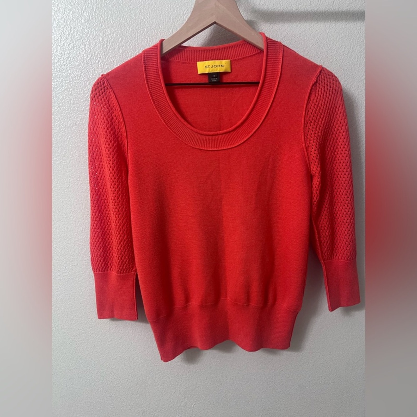 ST. JOHN Red 100% Wool Sweater Top Yellow Label