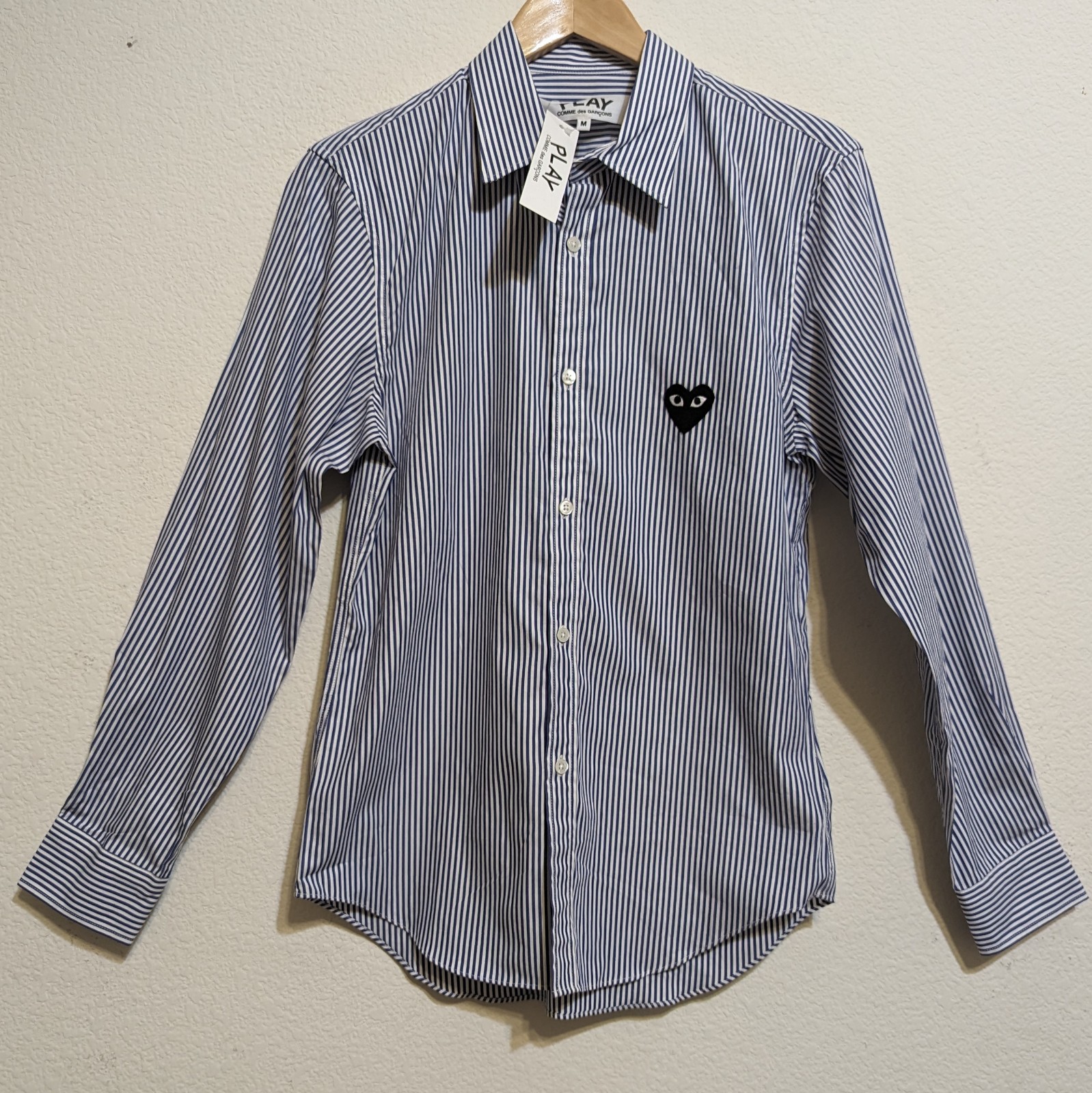 Play Comme Des Garcons Blue White Striped Long Sleeve Button Up Size Medium NWT
