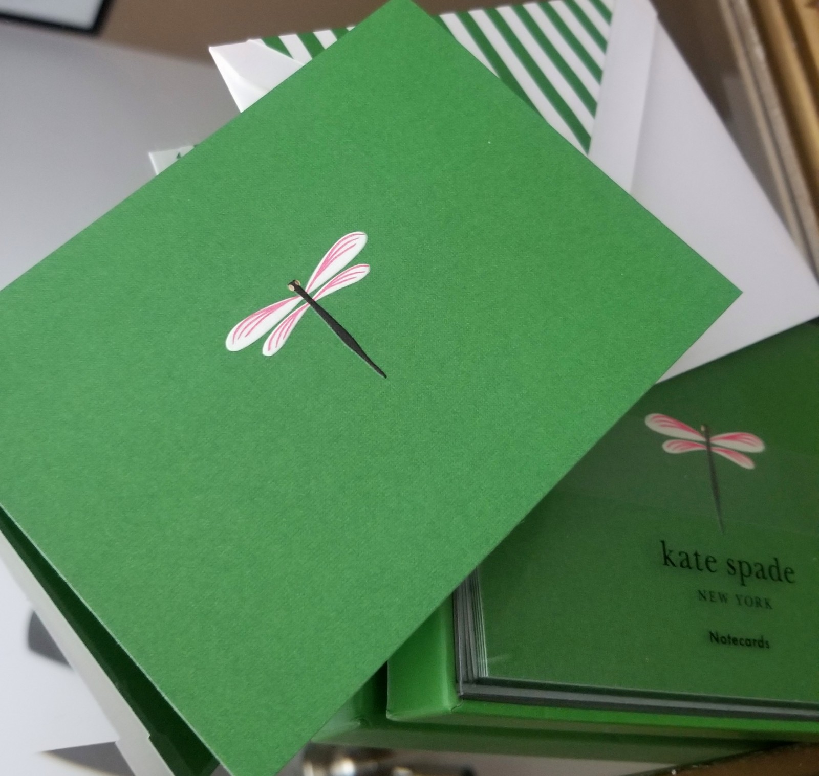 RARE Kate Spade New York Dragonfly Green Pink Notecard and Envelope Set
