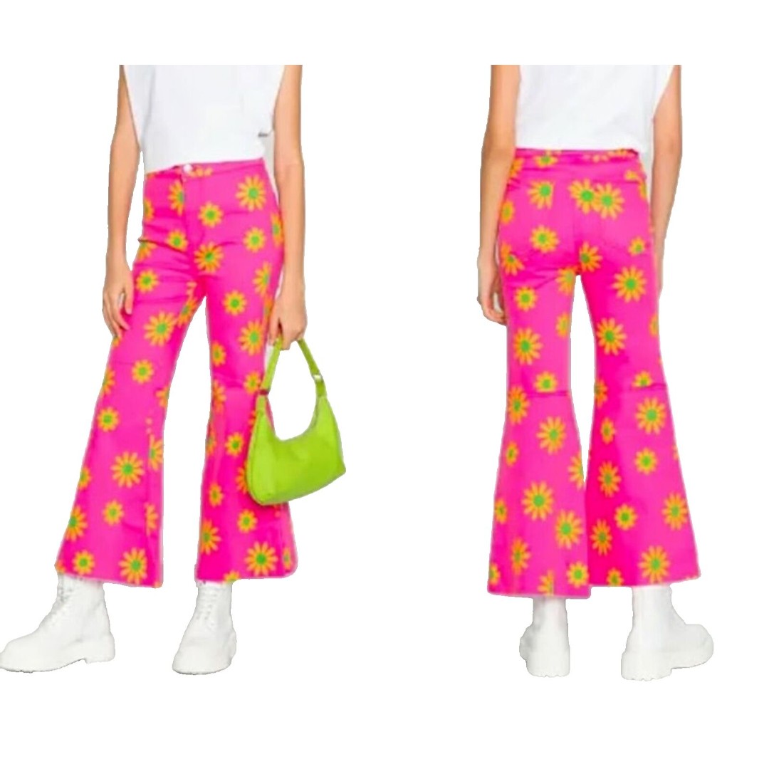Free People womens size 28 Hippie Flare Jeans Lipstick Youthquake Crop Pants NWT