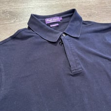 Ralph Lauren Polo Shirt Large Blue Purple Label Zip Placket Pique Sport Italy