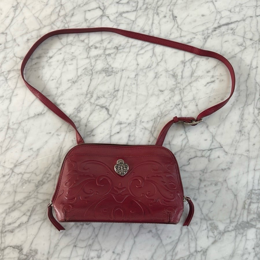 BRIGHTON ALEXA Embossed Leather RED MG WALLET Organizer Crossbody Bag MGPPB