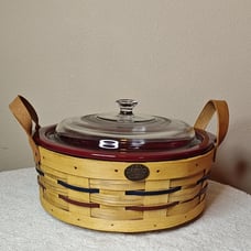 Peterboro Basket Company Buffet Lazy Susan Basket Lidded Casserole Burgundy Red