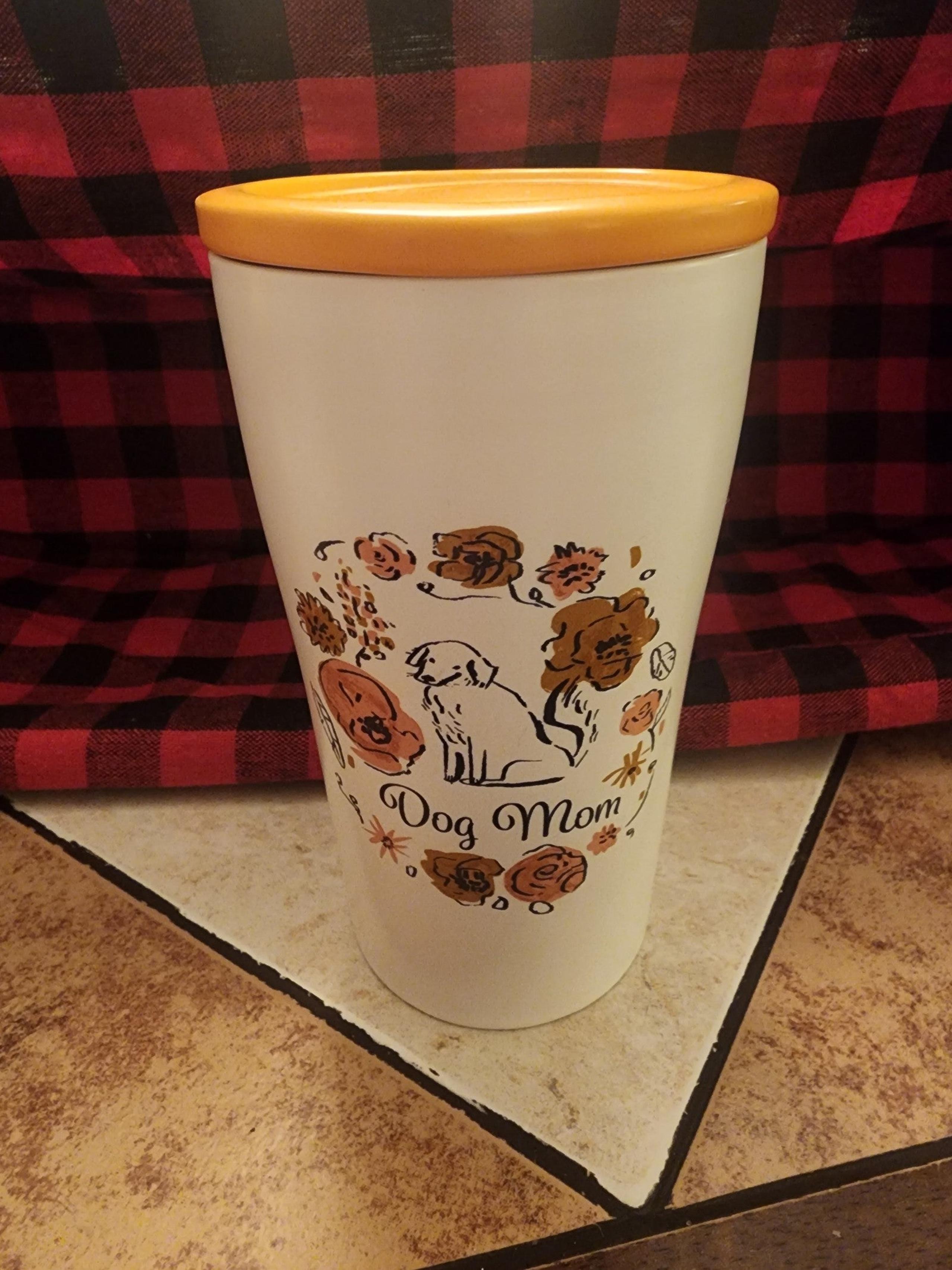 Opal House Dog Mom Stoneware Tumbler Travel Mug Lid Orange Ceramic 12 Oz