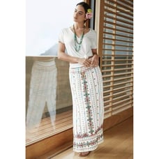 Johnny Was Verena Linen Side Slit Skirt Size S Bohemian Boho Embroidered 320