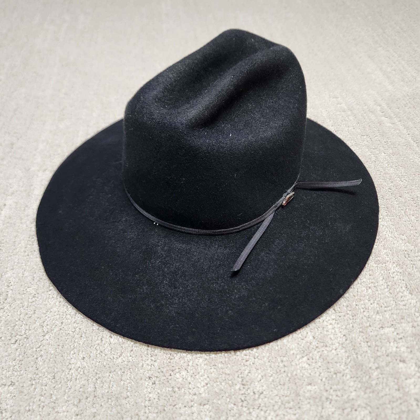 Justin Cowboy Hat Size 7 1/8 Black Roper 100% Wool XX Milano Rodeo Western Bull