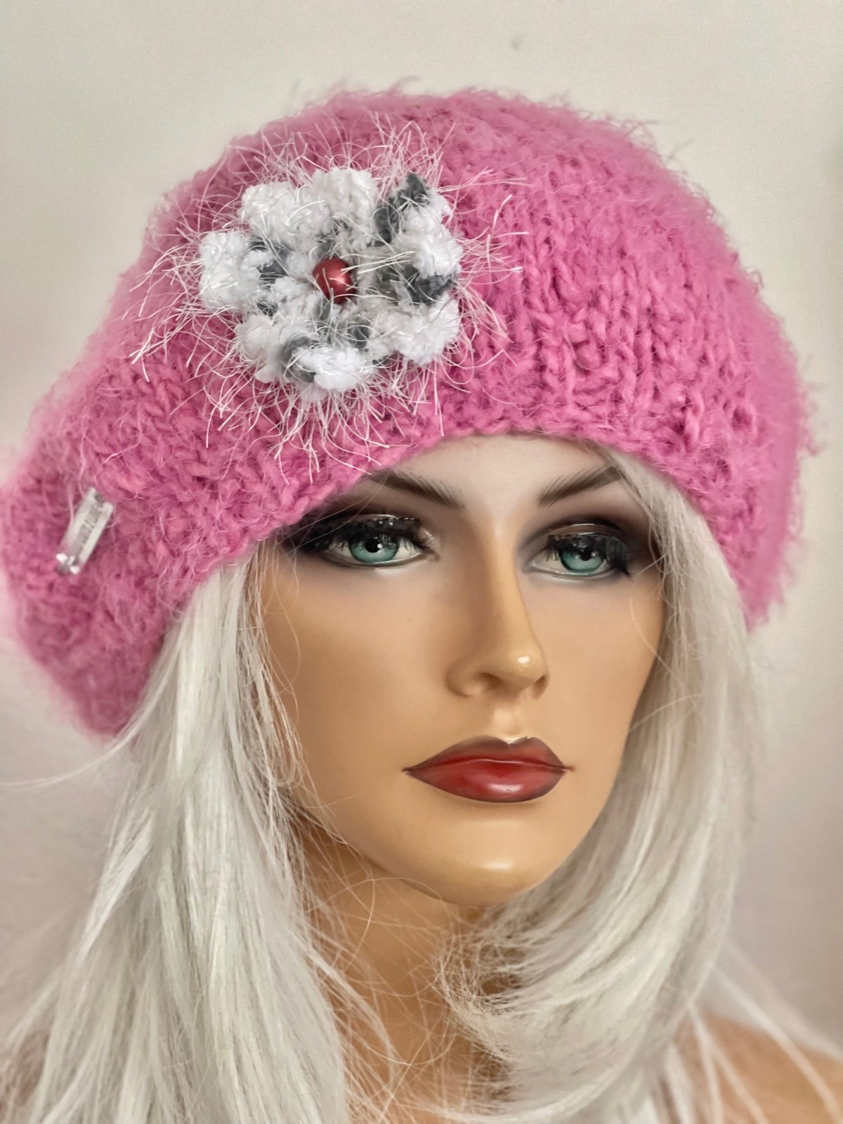 Hand Knits 2 Love Slouch Beanie Hat Cap Pink Sequnce Designer Fashion