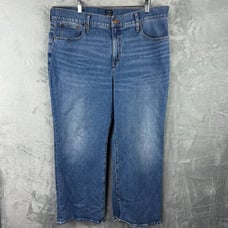 j crew full length wide-leg jeans womens 34P blue stretch denim