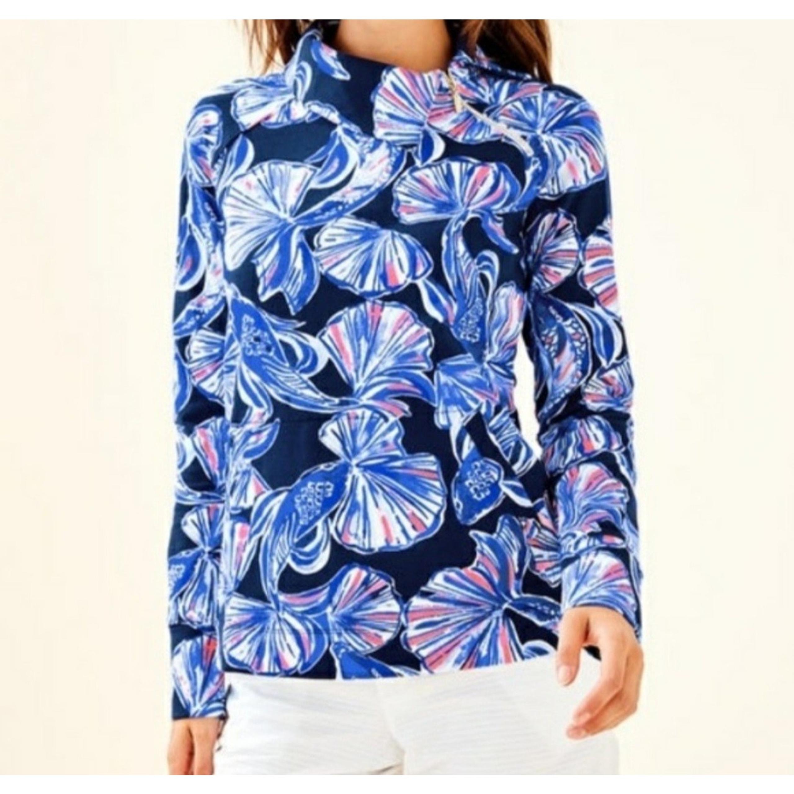 SZ S Booker Popover Women's Reel Life Navy UPF 50+ Zipper Collar - Lilly Pulitzer