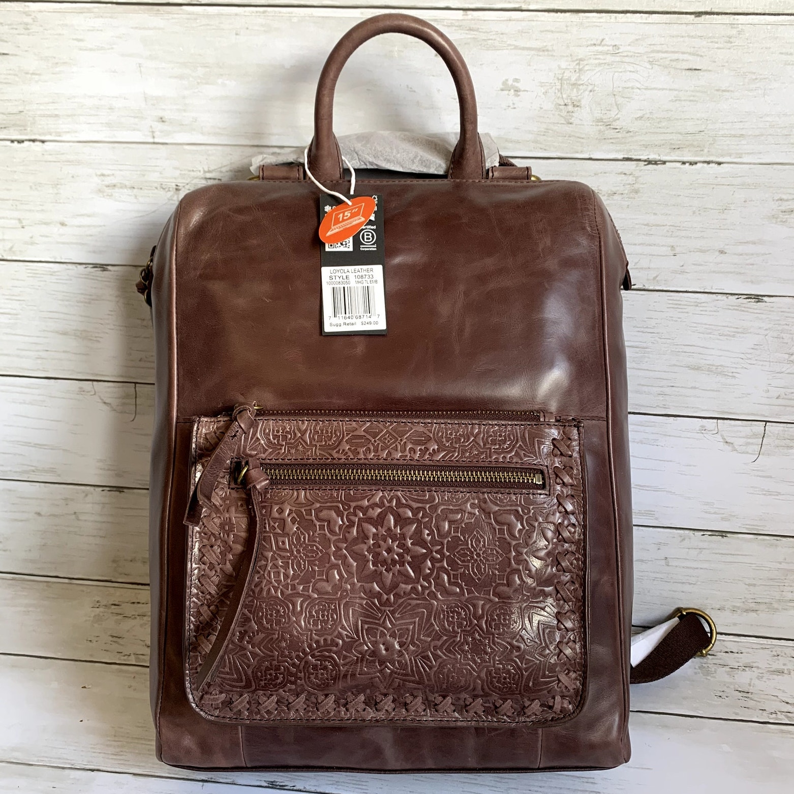 NWT The Sak Loyola Embossed Leather 15 Backpack in Brown