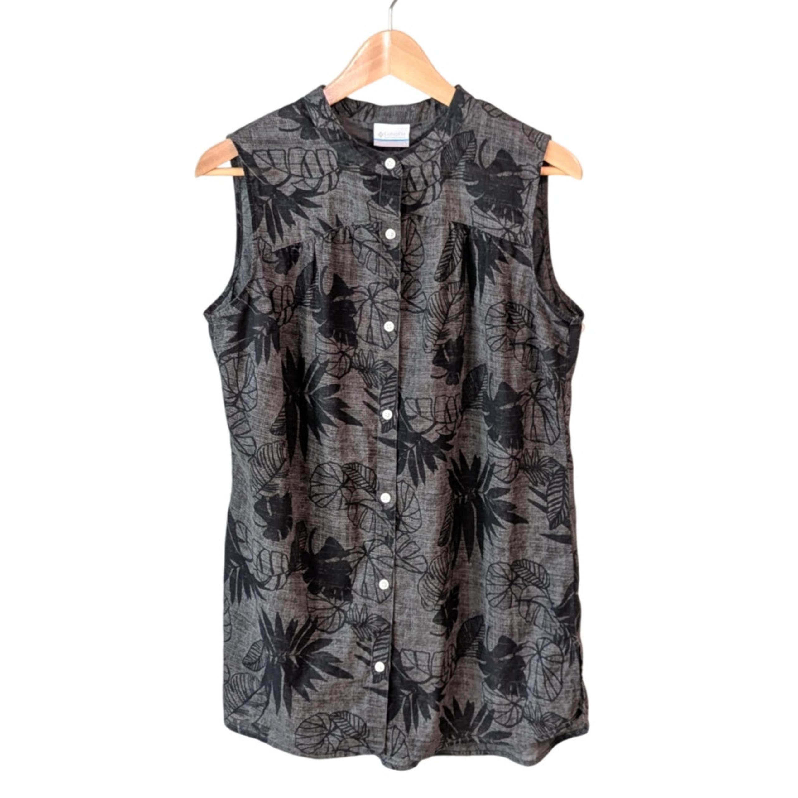 Columbia Willow Bend Sleeveless Tunic Womens Large Button Front Tropical Gray