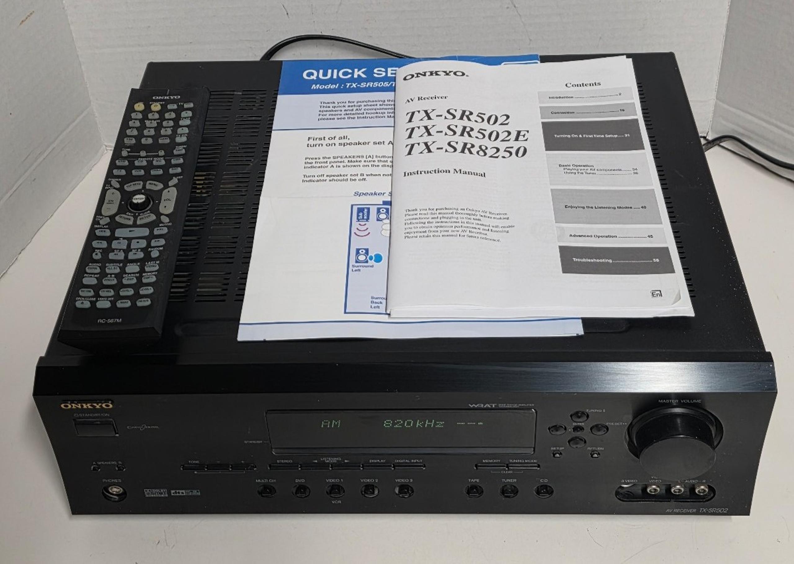 Onkyo TX-SR502 6.1-Channel Surround Sound AV Receiver with Manual