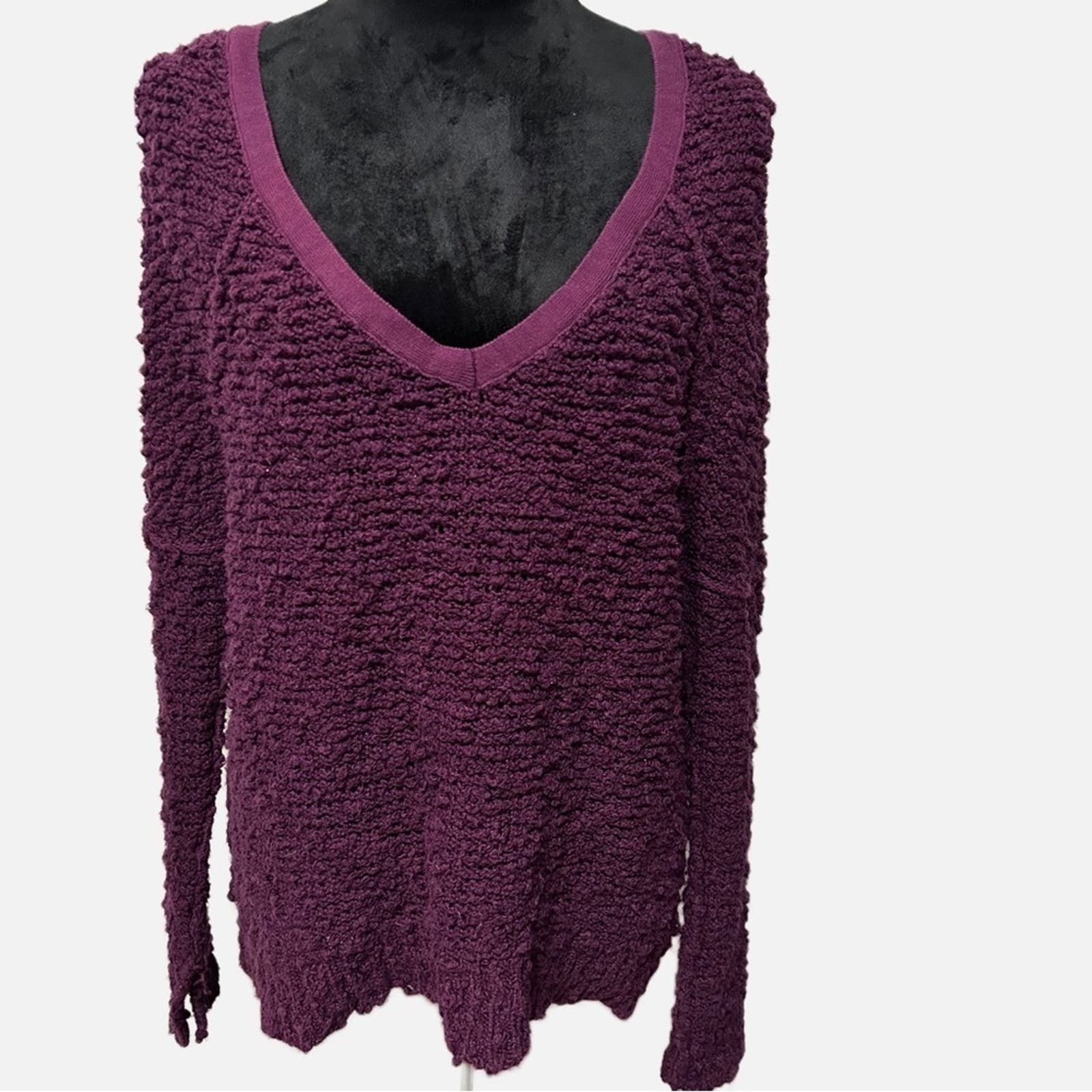 Free People Women’s Sweater Knit 100% Cotton Textured Drop Sleeves Sz S Purple