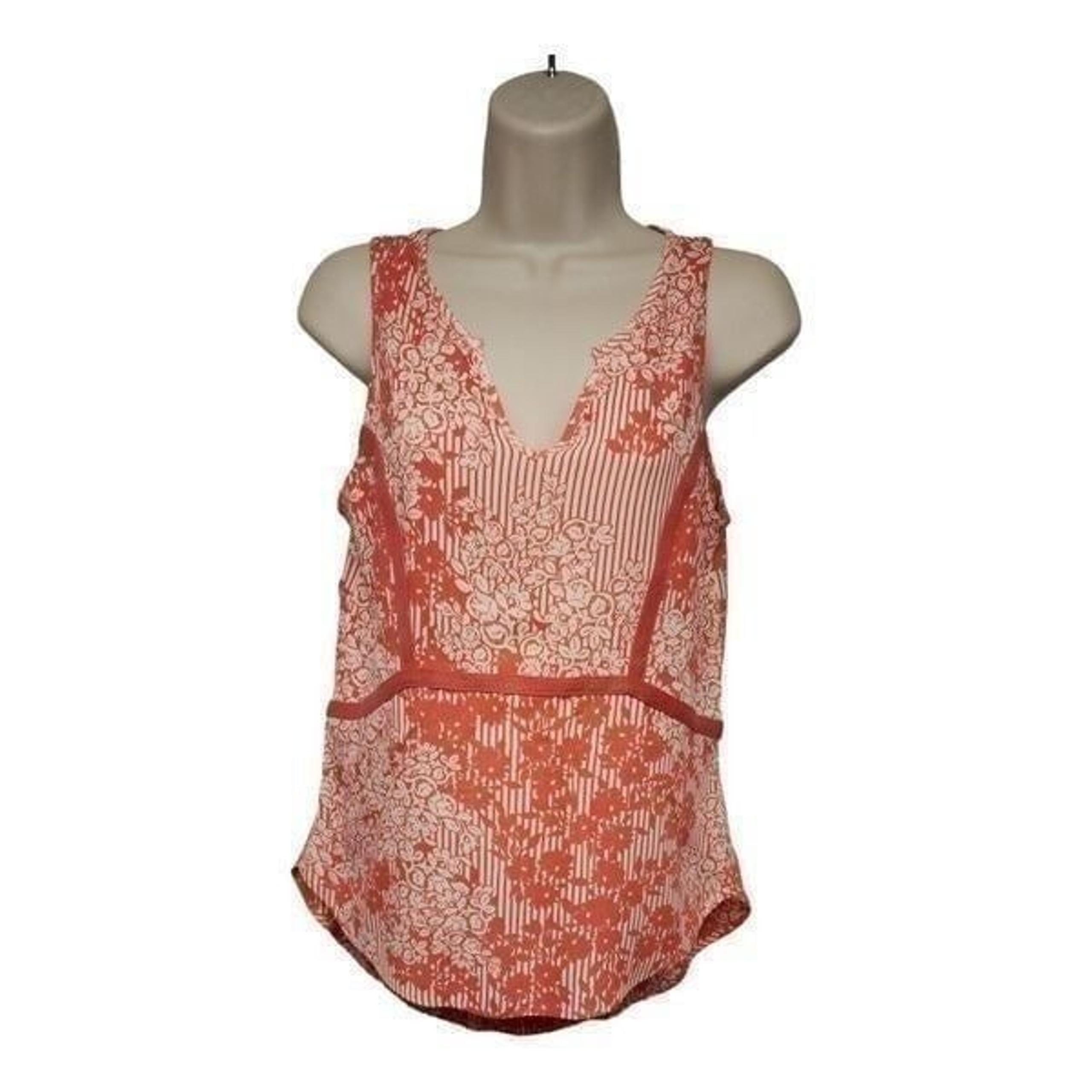 Miami Multicolor Pink & Ivory Lo-Hi Blouse  Size  Pink, Rayon Ivory Size Small