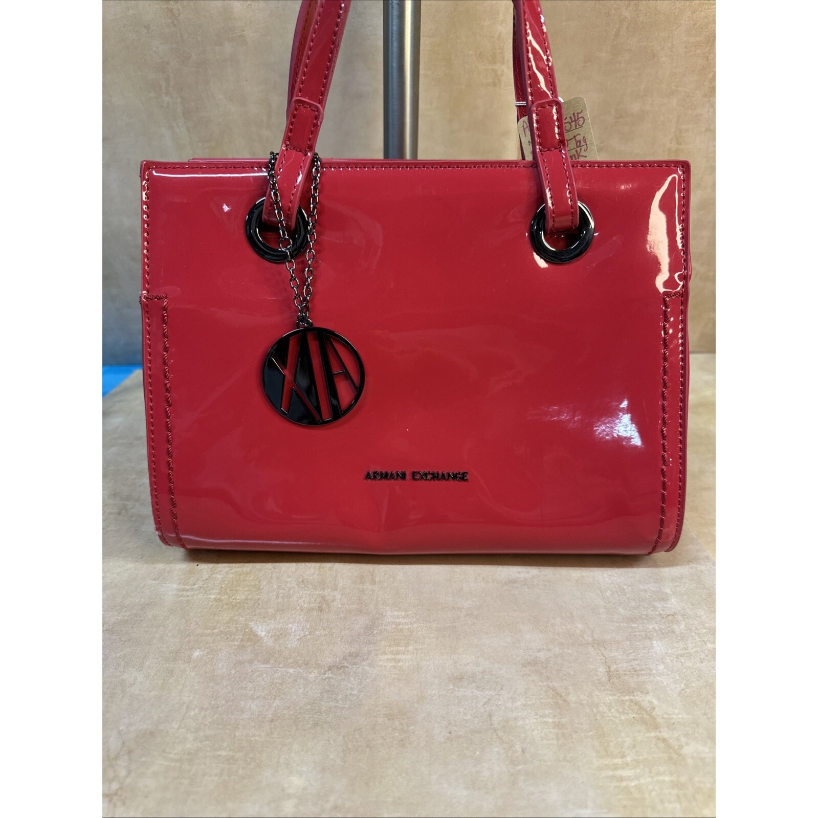Armani Exchange Tote Bag Pink Bright High Gloss Gun Metal Hardware